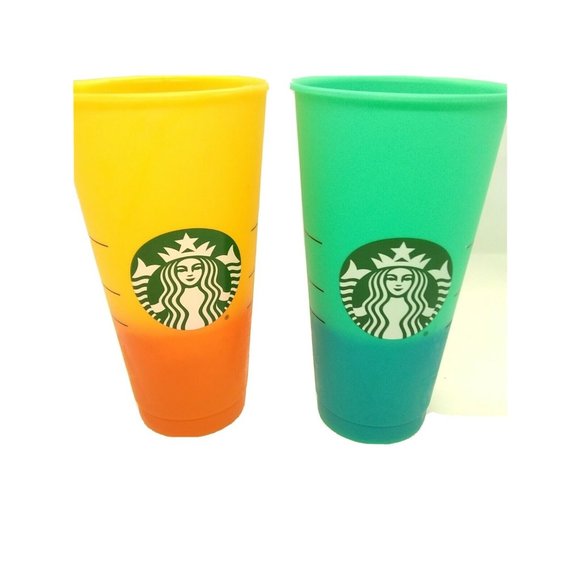Starbucks Reusable Color Changing Cups Set Of 9 w/ ONLY 1 LID & Straw 2020 24fl - Picture 5 of 12